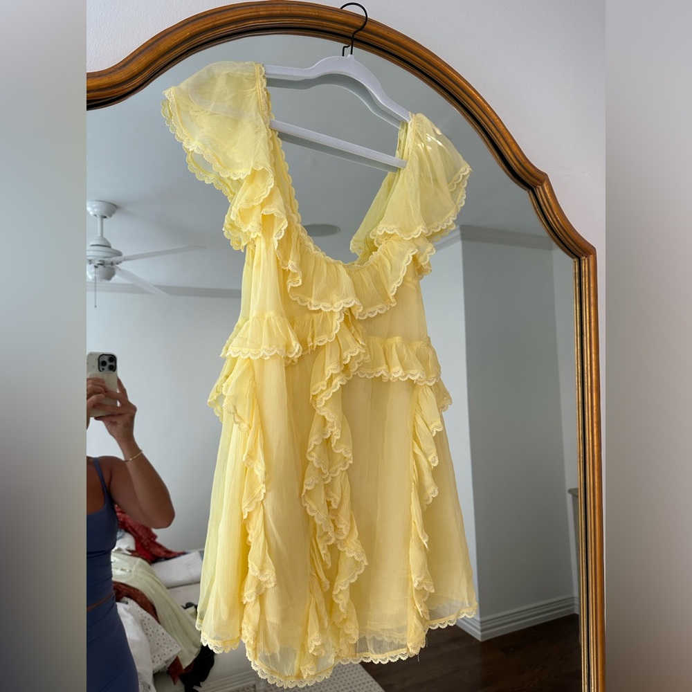 Tularosa Pale Yellow Ruffled Mini Dress